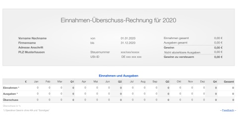 Einnahmen-Überschuss-Rechnung 2020 ohne USt für Mac und iPad 