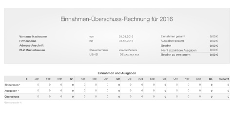 Einnahmen-Überschuss-Rechnung 2016 mit USt für Mac und iPad 
