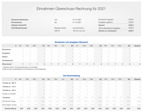 Einnahmen-Überschuss-Rechnung 2021 mit EKS für Mac und iPad 