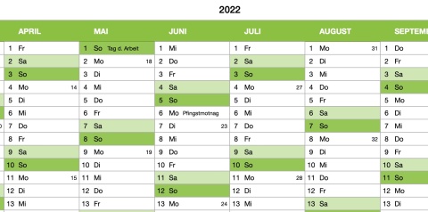 Numbers Vorlage Kalender 2022 für Mac