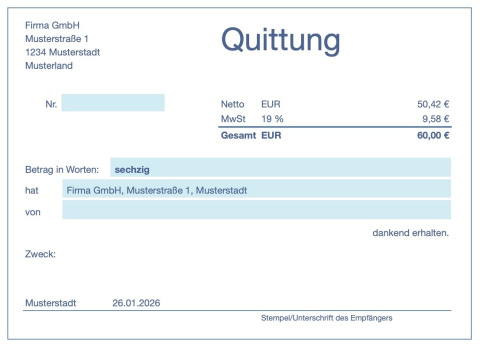 Numbers Vorlage Quittung Formular