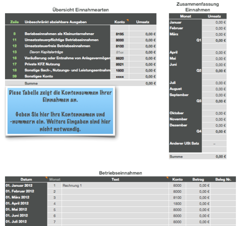Einnahmen-Überschuss-Rechnung 2012 ohne USt für Mac