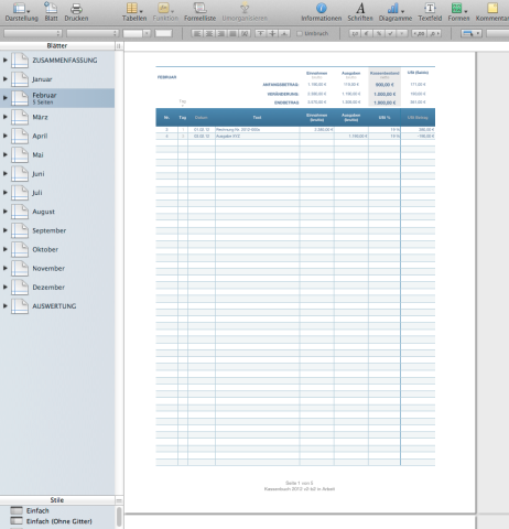 Numbers Vorlage Kassenbuch 2012